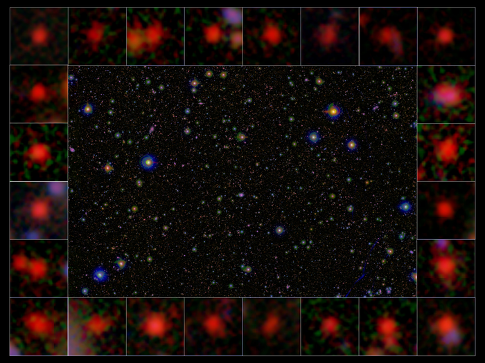 The COSMOS survey region surrounded by images of galaxies used in this study