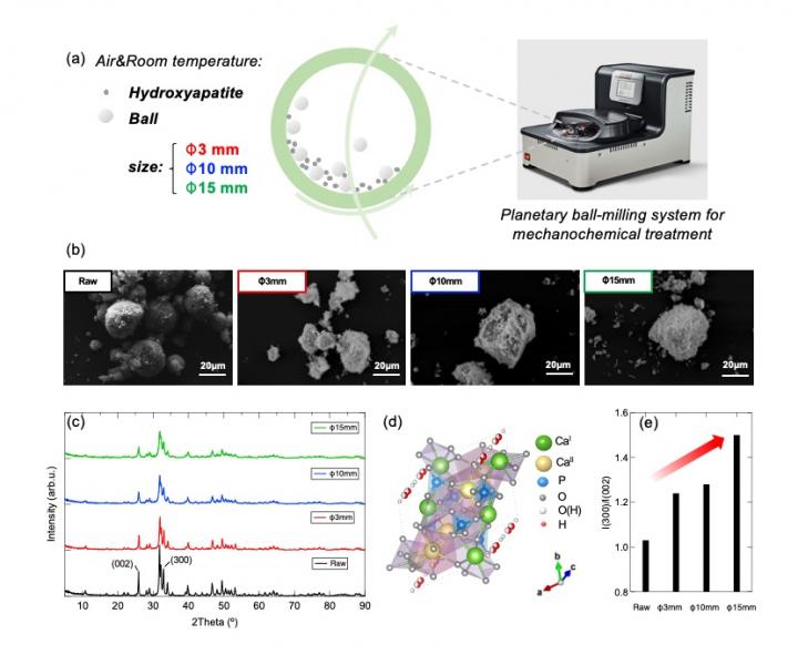 Fig. 1  Particle morphology and crystal structure of mechanochemically treated HAp