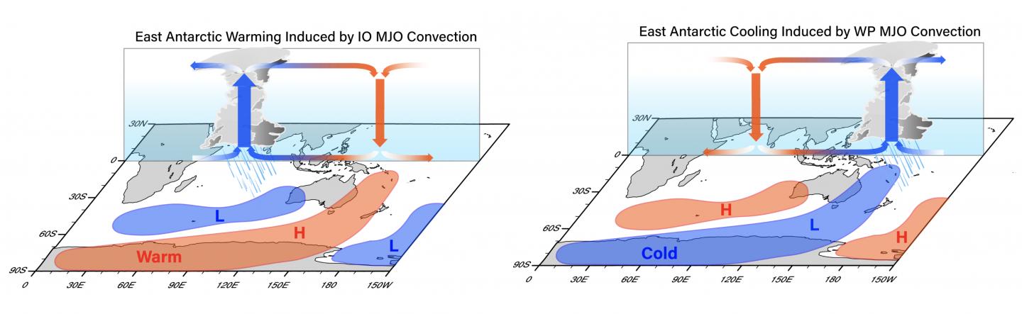 Changes in East Antarctic temperature due to MJO rainfall clusters