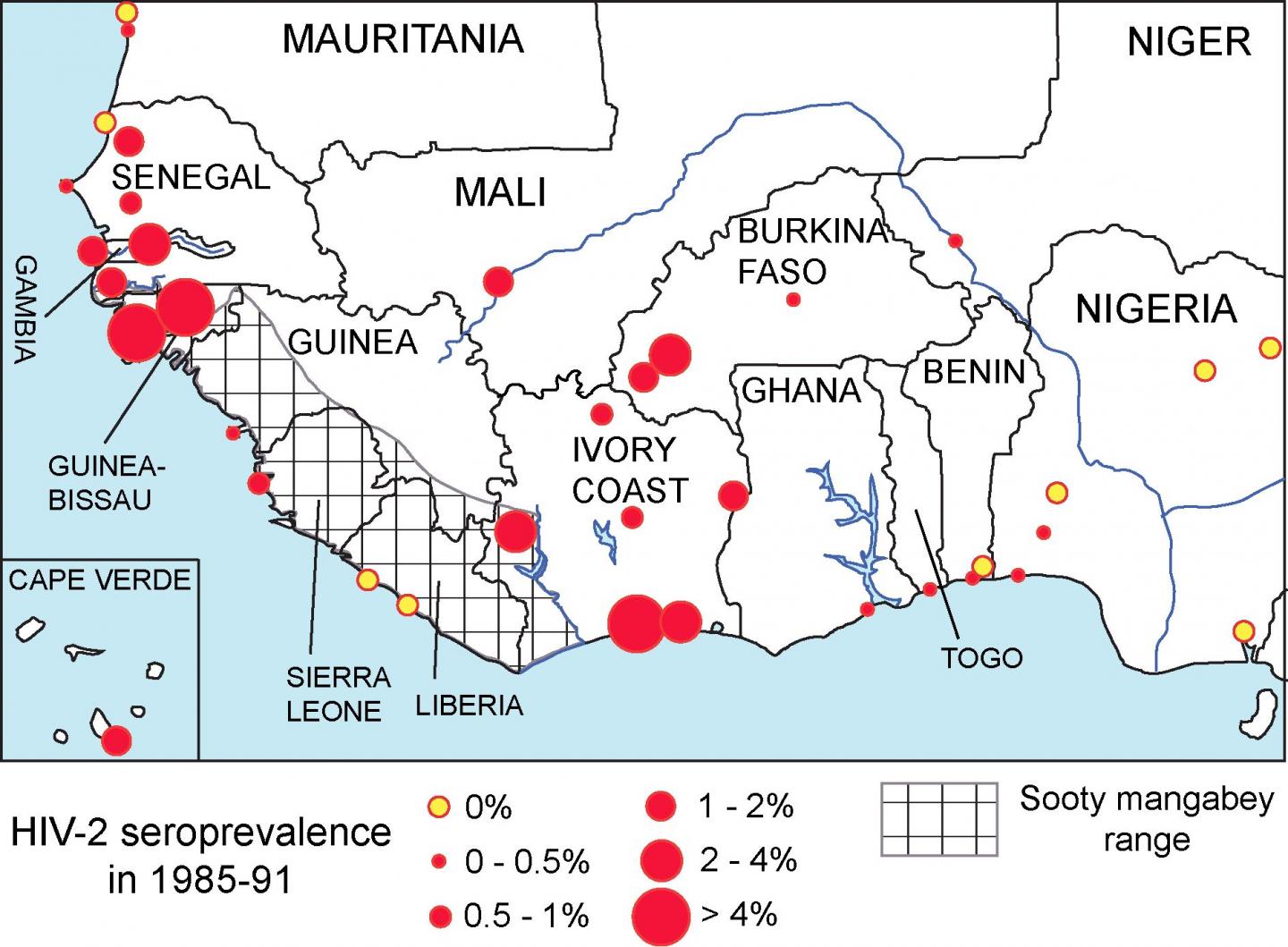 West African HIV-2 Prevalence Associated with Lower Historical Male Circumcision Rates