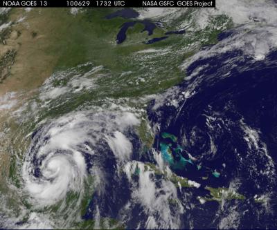 GOES-13 Satellite Visible Image of Tropical Storm Alex
