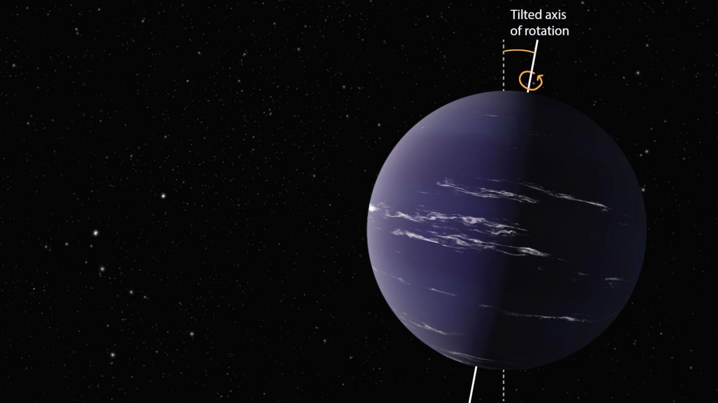 Artist's impression of exoplanet, showing tilted axis of rotation