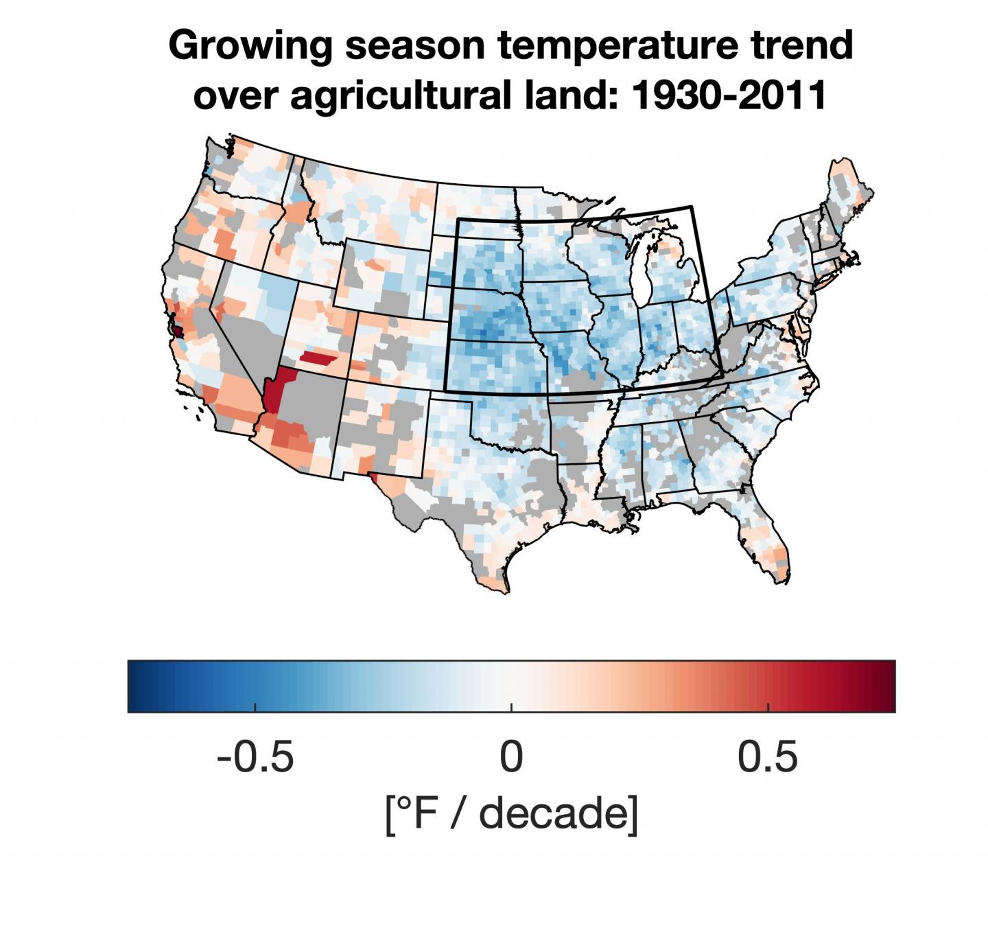 Growing Season Temperature Trend Over Agricultural Land: 1930-2011
