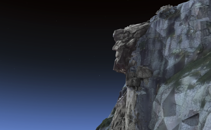 Screenshot of the interactive 3D model with the Old Man of the Mountain back on Cannon Cliff.