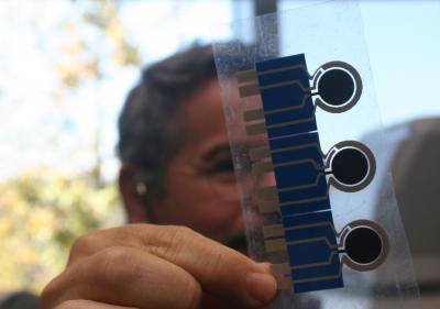 NanoEngineering Professor Joseph Wang and an Electrode