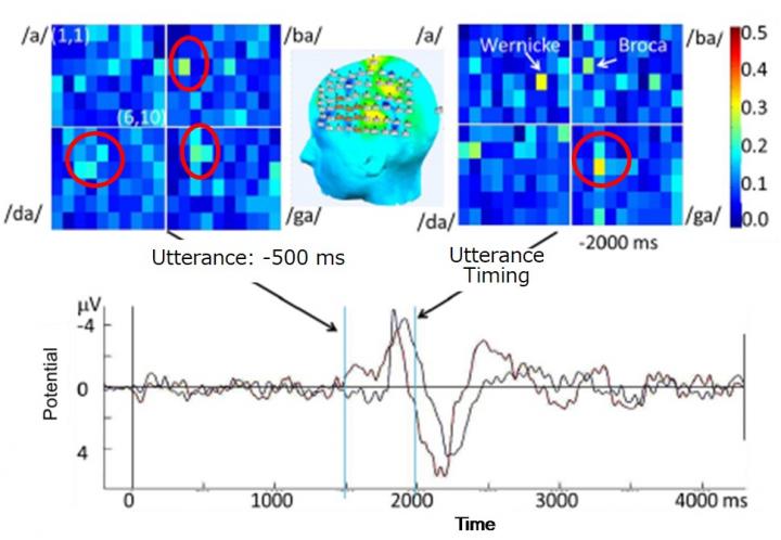 Fig2 6(縦)×10(横)の脳領域で観察すると，音節により活性化する部分が異なる