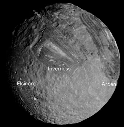 Mosaic of Southern Hemisphere of Miranda, Innermost Regular Satellite of Uranus