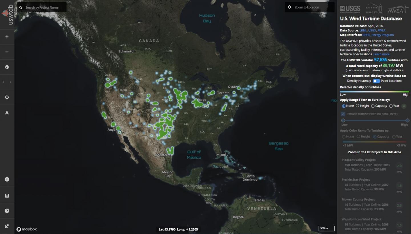 Screenshot of US Wind Turbine Database Viewer