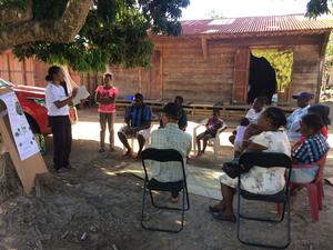 Dr Estelle Raveloaritiana discussing the results with people who took part in the survey.