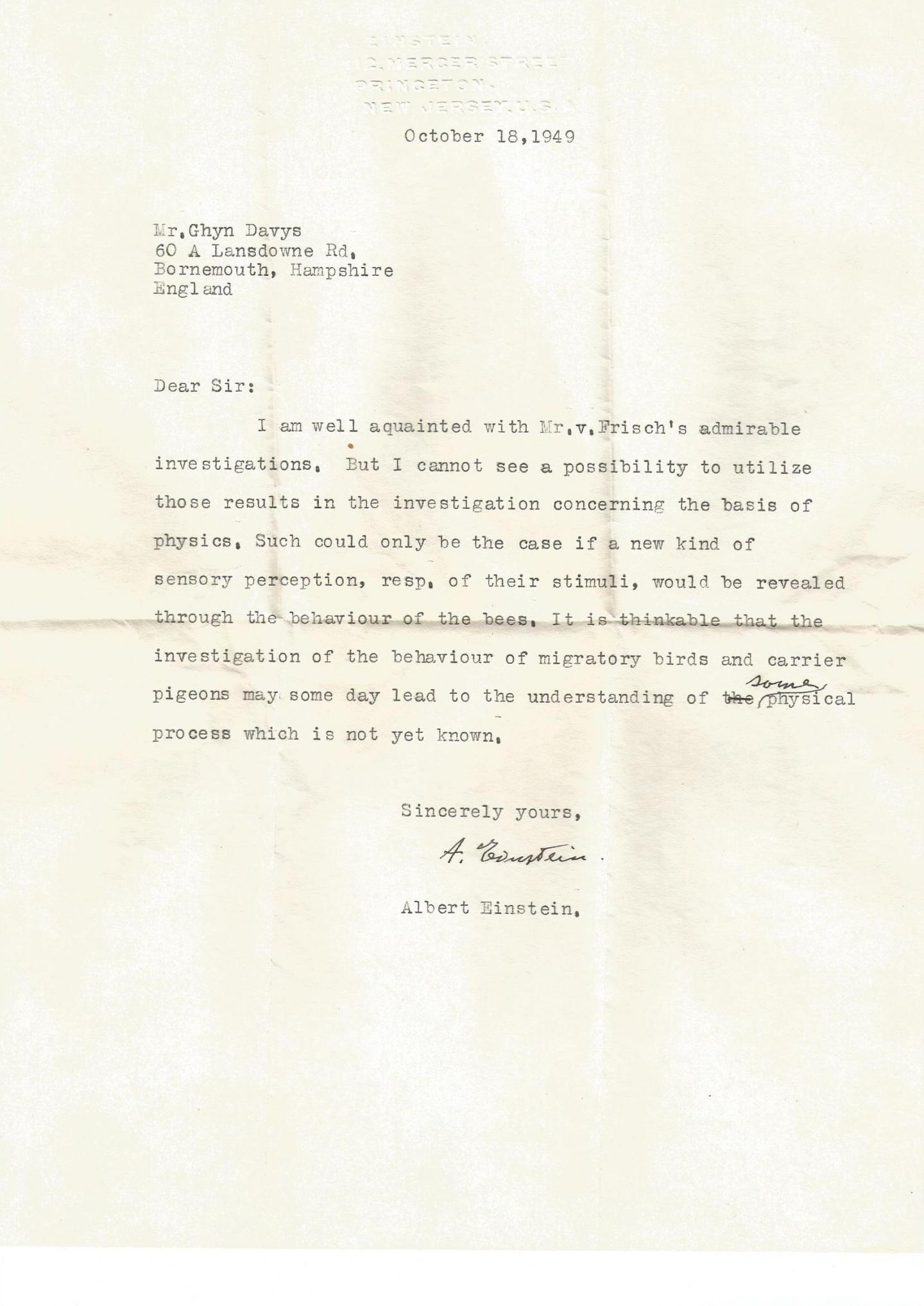 Letter by Albert Einstein
