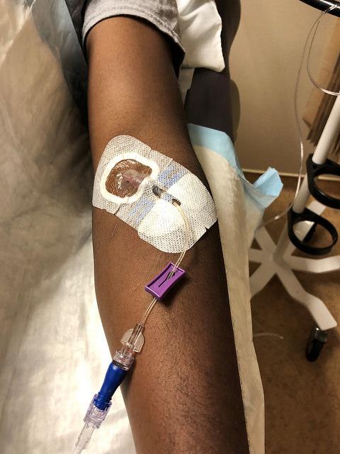 A Healthy Volunteer Receives an Intravenous Infusion of mAb114