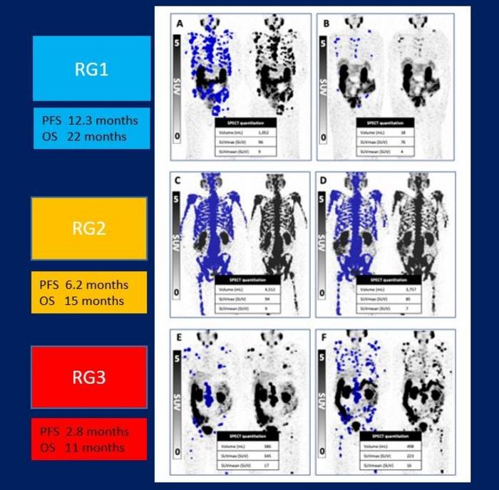 Outcomes from response groups based on PSA and Lu SPECT at six weeks.