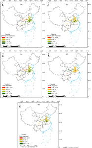 Spatial patterns of trends of phenological dates and growth periods from 2000 to 2015.