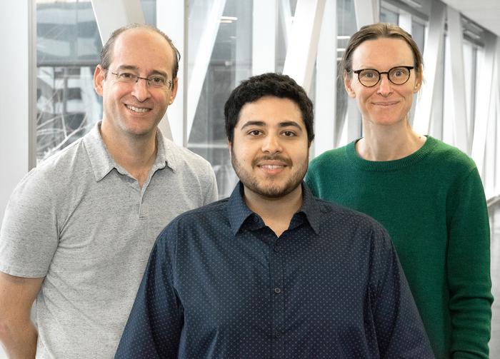 Andrés Finzi (à gauche), chercheur au CRCHUM, avec Mehdi Benlarbi, étudiant au doctorat dans son laboratoire et premier auteur de l'étude, et la Dre Madeleine Durand, chercheuse au CRCHUM