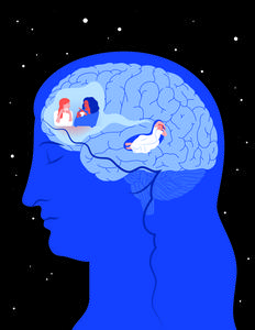 A conceptual illustration of the passage of memories from the hippocampus to the cerebral cortex during the night.