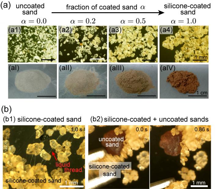 Mixtures of "magic sand" and normal sand.