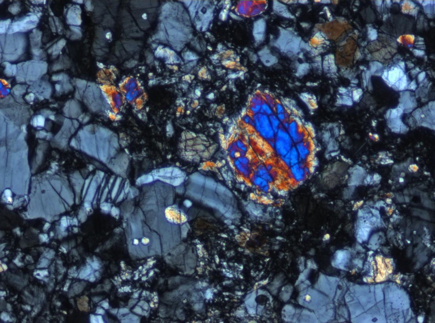 Cross-Polarized Light Image of the Lunar 'Rusty Rock'