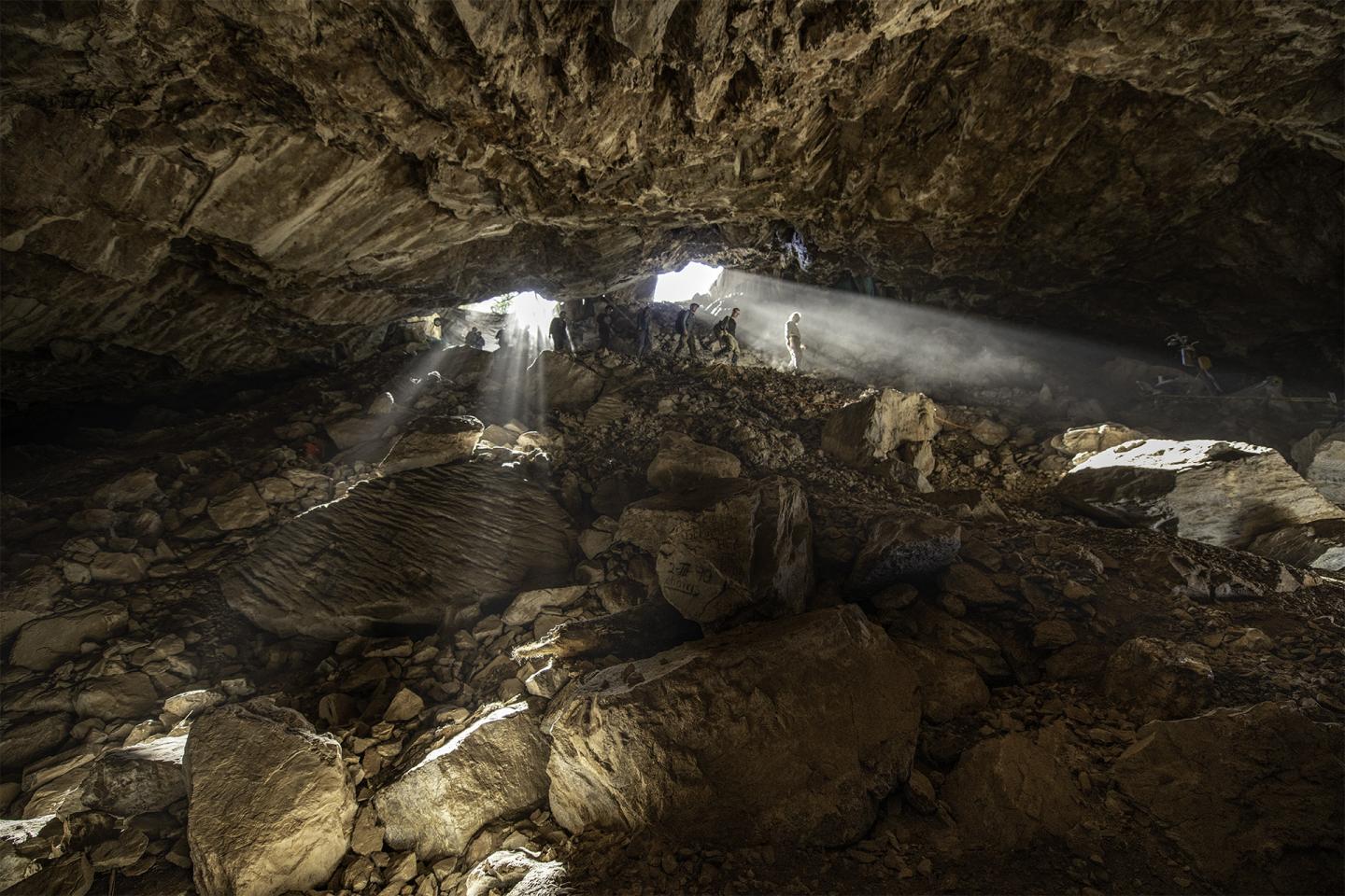 Scientists working in Chiquihuite Cave in Mexico