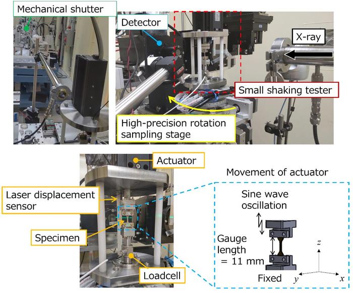 Experimental setup for the simultaneous measurement of dynamic mechanical properties and dynamic micro X-ray CT.