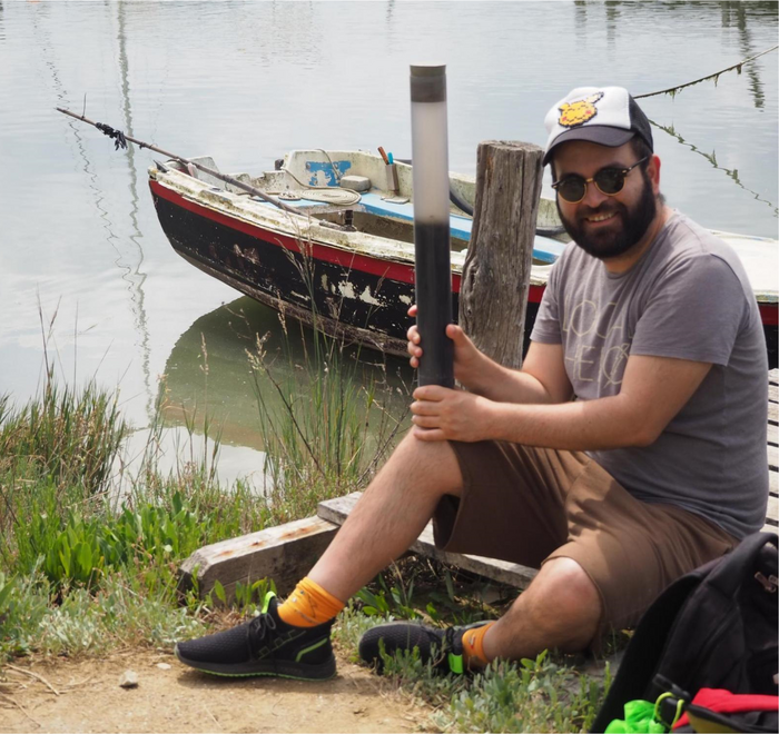 Co-first author Rafael Ponce sampling marine sediment at the Seca Canal in Piran, Slovenia.