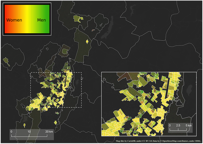 Density map of work travels made in Bogotá (BGT) during the year 2019