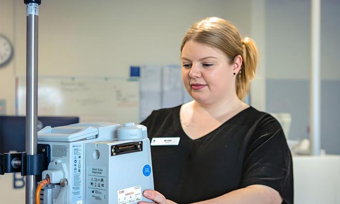 Safety sensescaping - Nurse Erin working in scrubs