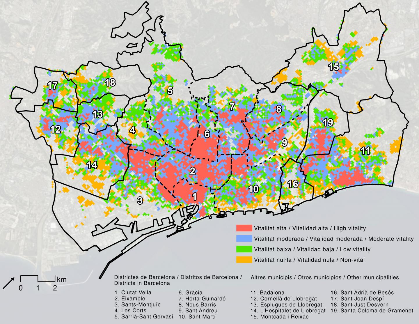 Mapping the Urban Vitality of Barcelona