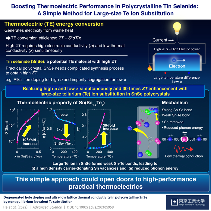 Boosting Thermoelectric Performance in Polycrystalline Tin Selenide: A Simple Method for Large-size Te Ion Substitution