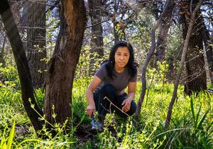 Suprina Shrestha conducting research at the Fort Worth Botanic Garden