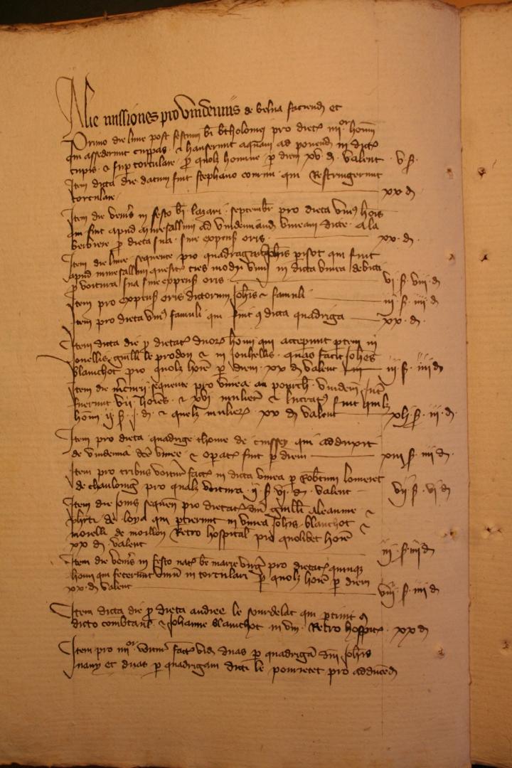 Page from the Accounting Books of the Church of Notre-Dame of Beaune (1385)