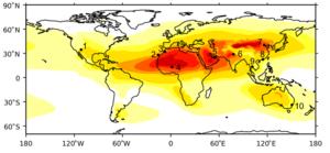 Map showing dust concentration across the globe