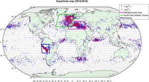 Map of global superbolt distribution