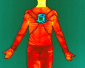 Infrared image of pumps integrated into a t-shirt