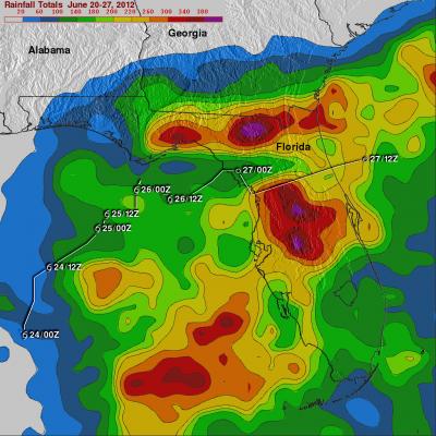 NASA Image of Debby's Rainfall Totals