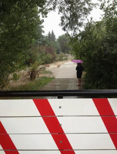 Woman Watches the Rising Flood Waters at Bear Creek