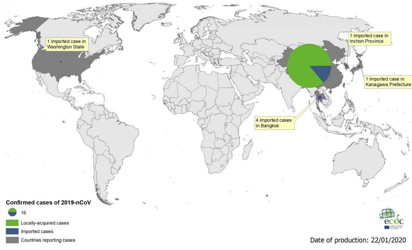 Confirmed Cases of 2019-Ncov as of 22 January 2020