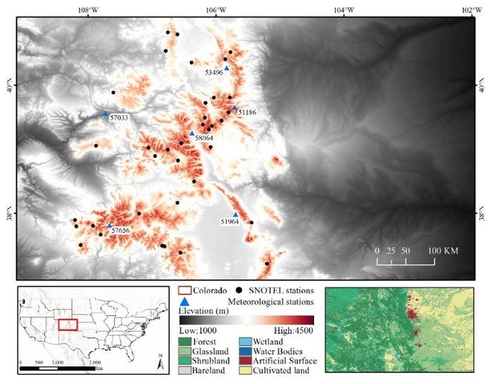 Location of the study area and its elevation and land cover map.