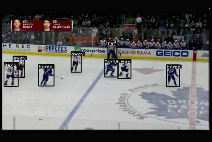 A frame of an NHL broadcast video clip