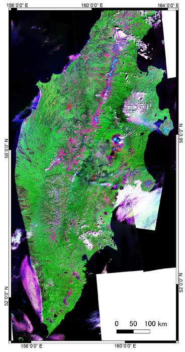 Satellite photo of the Kamchatka peninsula