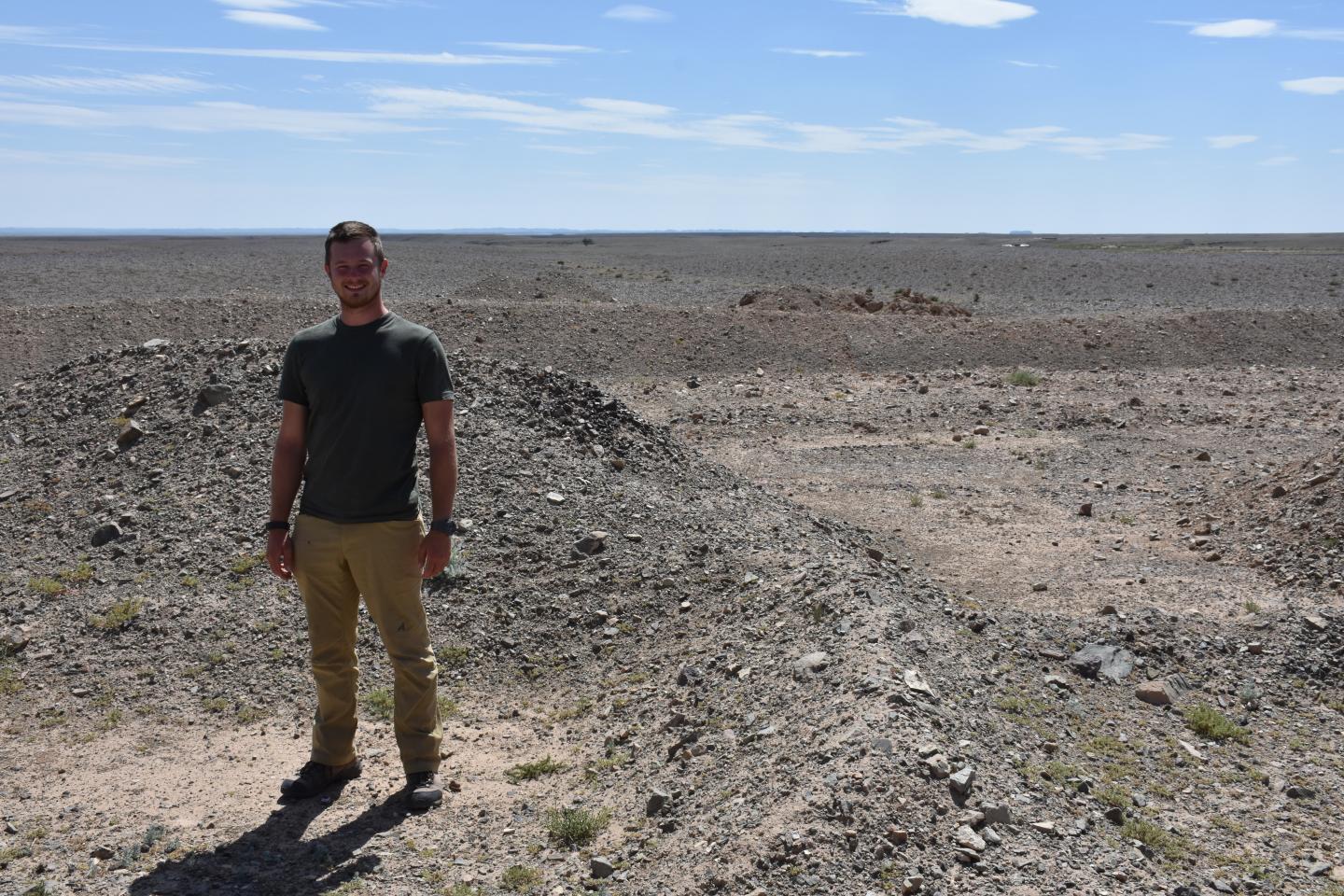 Gregory Funston in Mongolia near the <em>Avimimus</em> Field Locality