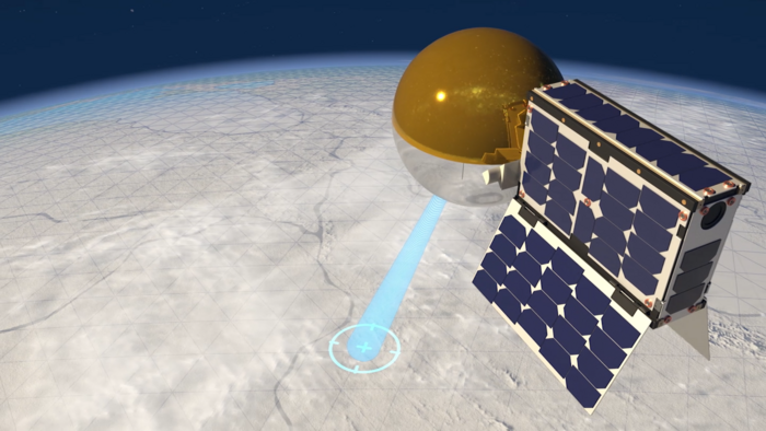 Artist's impression of CatSat orbiting Earth with its antenna inflated
