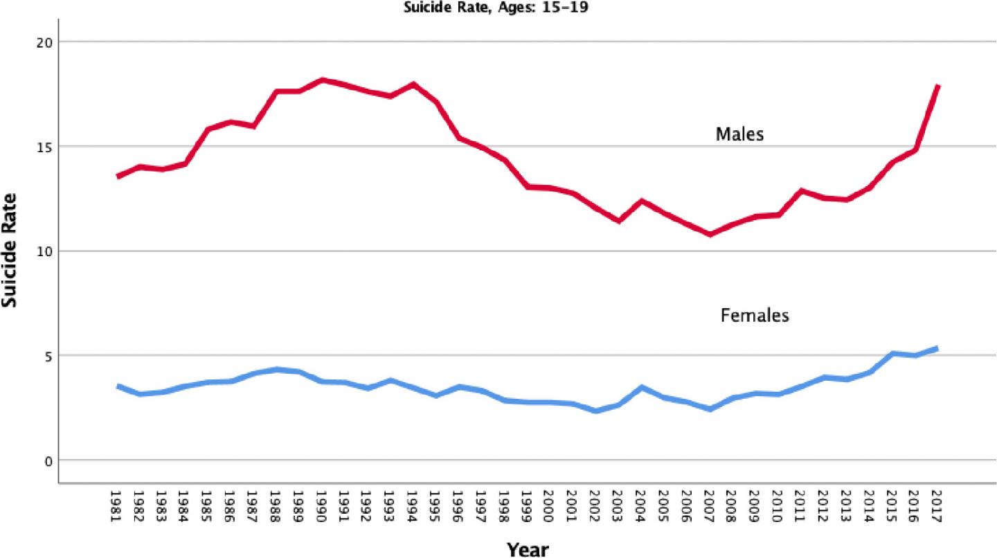 US Suicide Rate, Ages 15-19