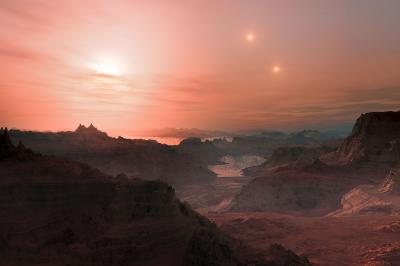 Artist's Impression of Sunset on the Super-Earth World Gliese 667 Cc