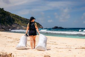 Bags of litter collected during Seychelles beach cleans