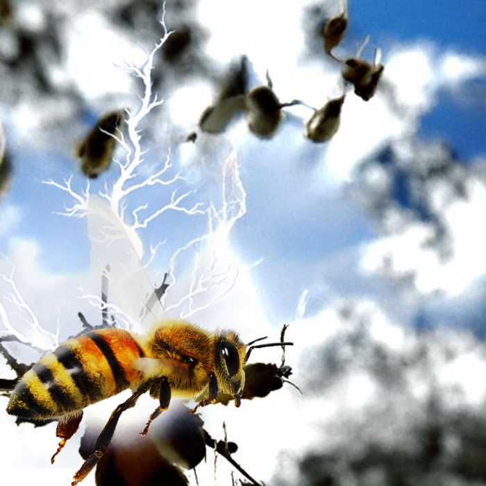 AI rendering of bees and electricity