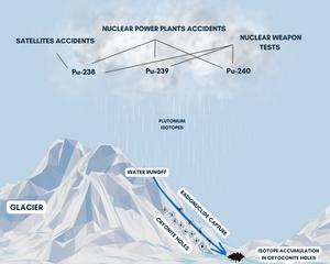 A diagram showing plutonium isotope depositions on the surface of a glacier