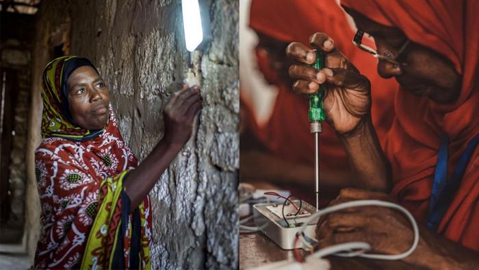 Solar Mamas working on solar panels at Barefoot College Zanzibar