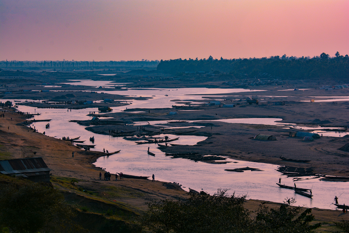 Sediment mining in the Goyain River in northern Bangladesh