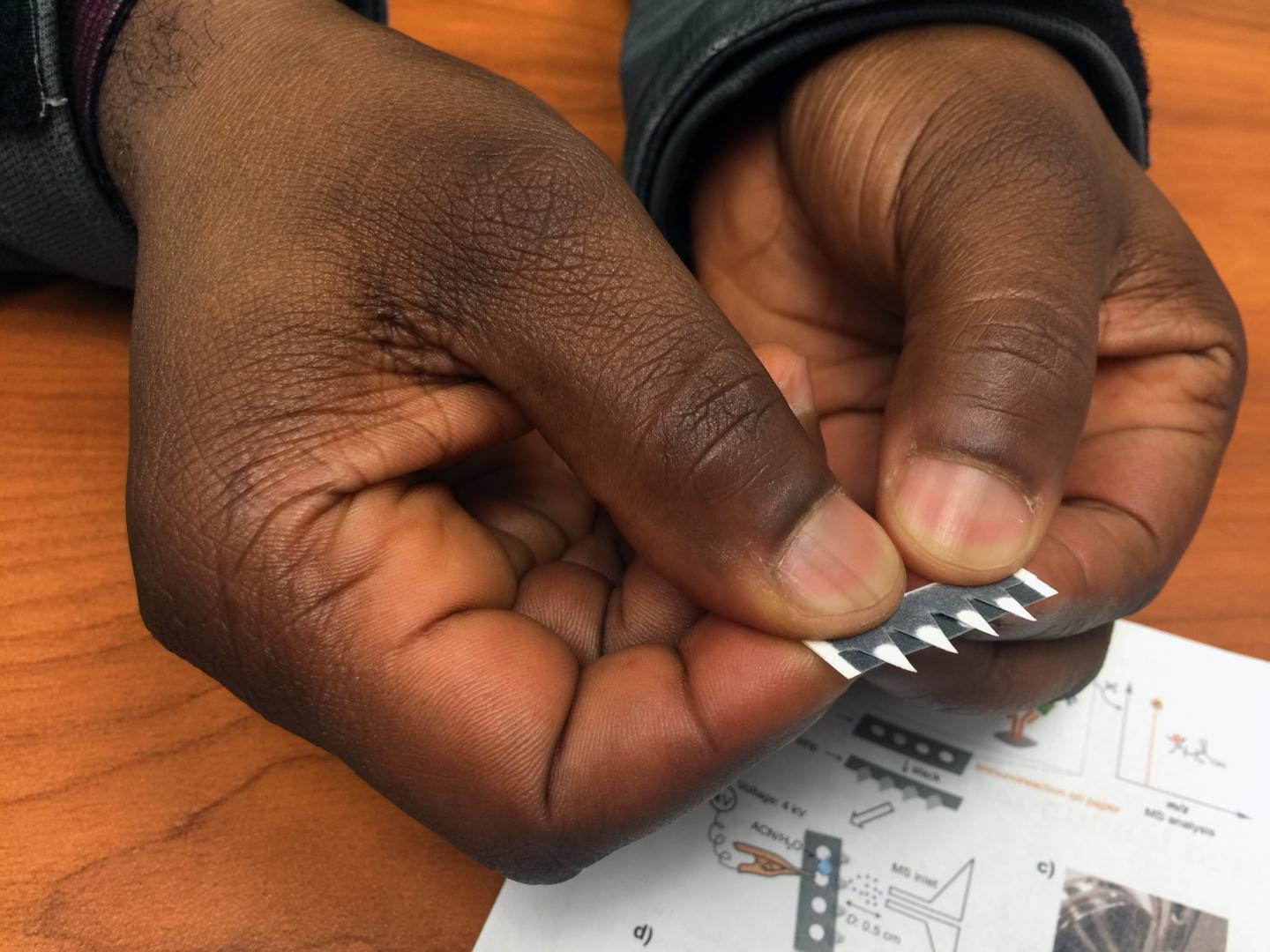 Researcher Holding a Paper-Based Test for Malaria