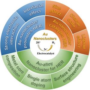 A diagram showing the different uses of atomically precise gold clusters for HER catalysis